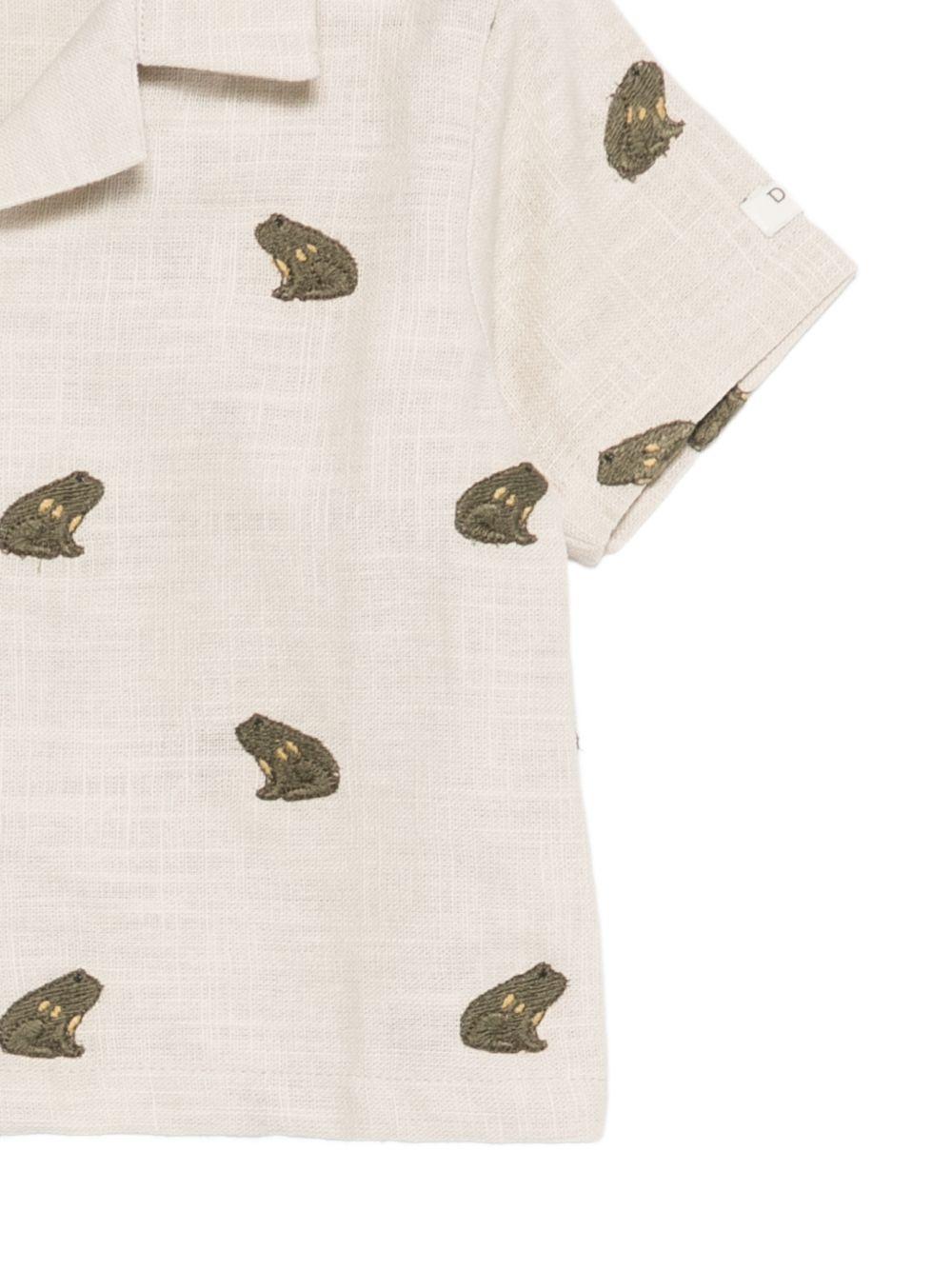 Camicia Deccie per neonato Donsje beige con ricamo rane all-over 4116801 00003 DONSJE KIDS 