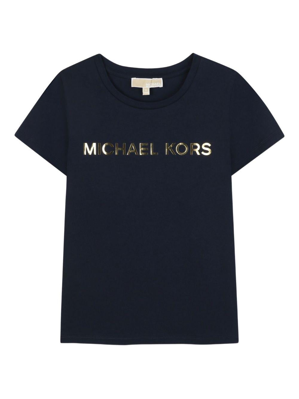 T-shirt per bambina Michael Kors Kids blu con logo dorato R30492 849 MICHAEL KORS KIDS 