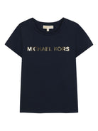 T-shirt per bambina Michael Kors Kids blu con logo dorato R30492 849 MICHAEL KORS KIDS 