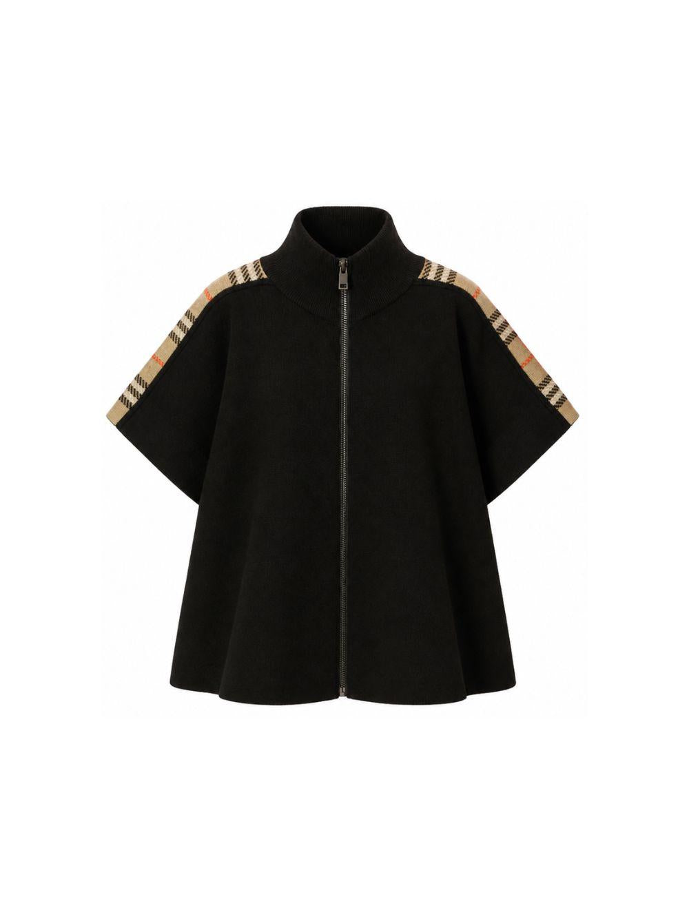 Mantella in lana per bambini Burberry Kids nera con finiture a quadri 8129887 C1462 BURBERRY KIDS 