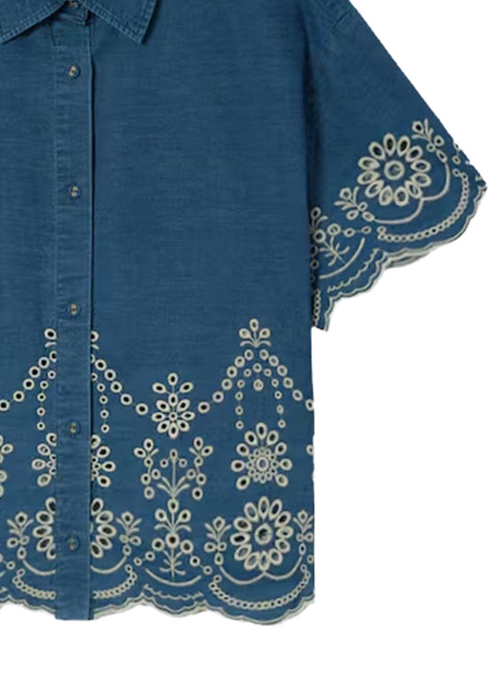 Camicia per donna MC2 Saint Barth in denim con ricamo a fiori CEM0001 00473L MC2 ST. BARTH 