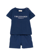 Set t-shirt e shorts per neonato TRUSSARDI JUNIOR blu con stampa logo TIP26008CJ BLUE EST. TRUSSARDI KIDS 