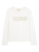 T-shirt per bambina Michael Kors Kids bianca con logo sul davanti R30491 117 MICHAEL KORS KIDS 