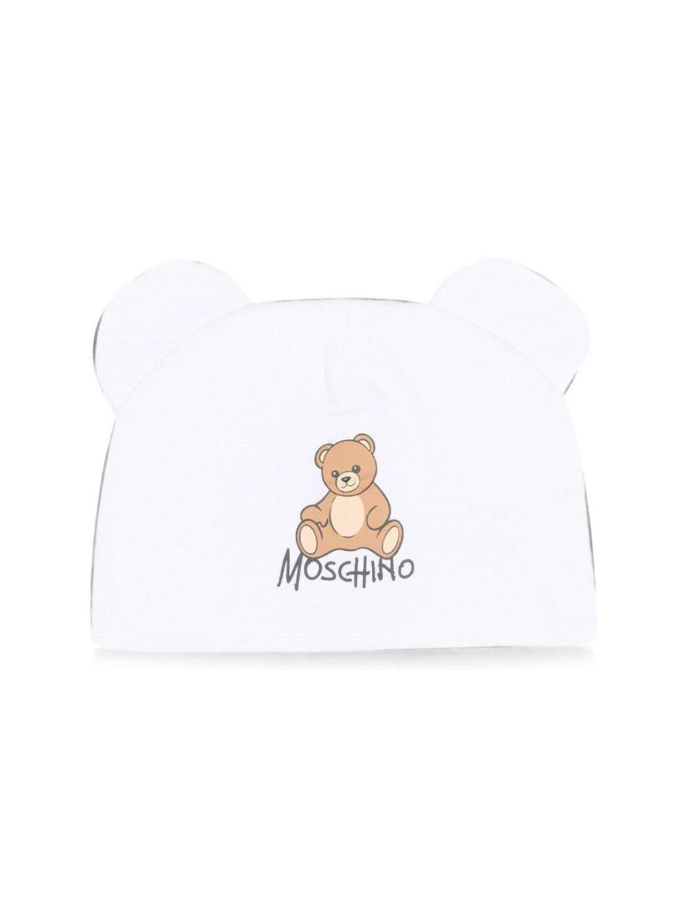 Berretto per neonati Moschino Kids bianco con motivo Teddy bear MMX05HLCA40 10101 MOSCHINO KIDS 