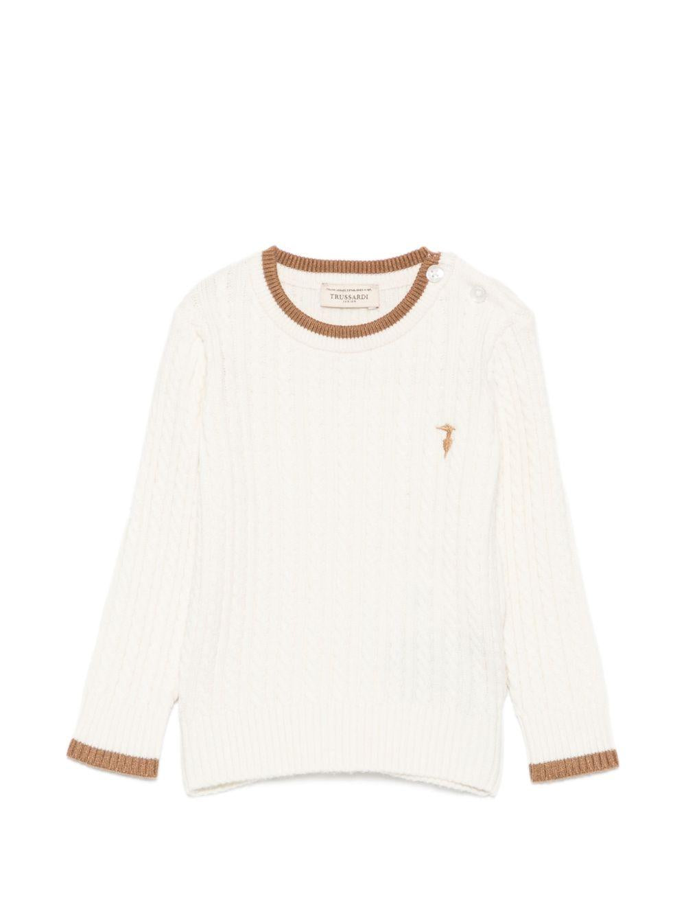 Maglione per neonato Trussardi Kids bianco con lavorazione in maglia TIA26084MA OFF-WHITE TRUSSARDI KIDS 