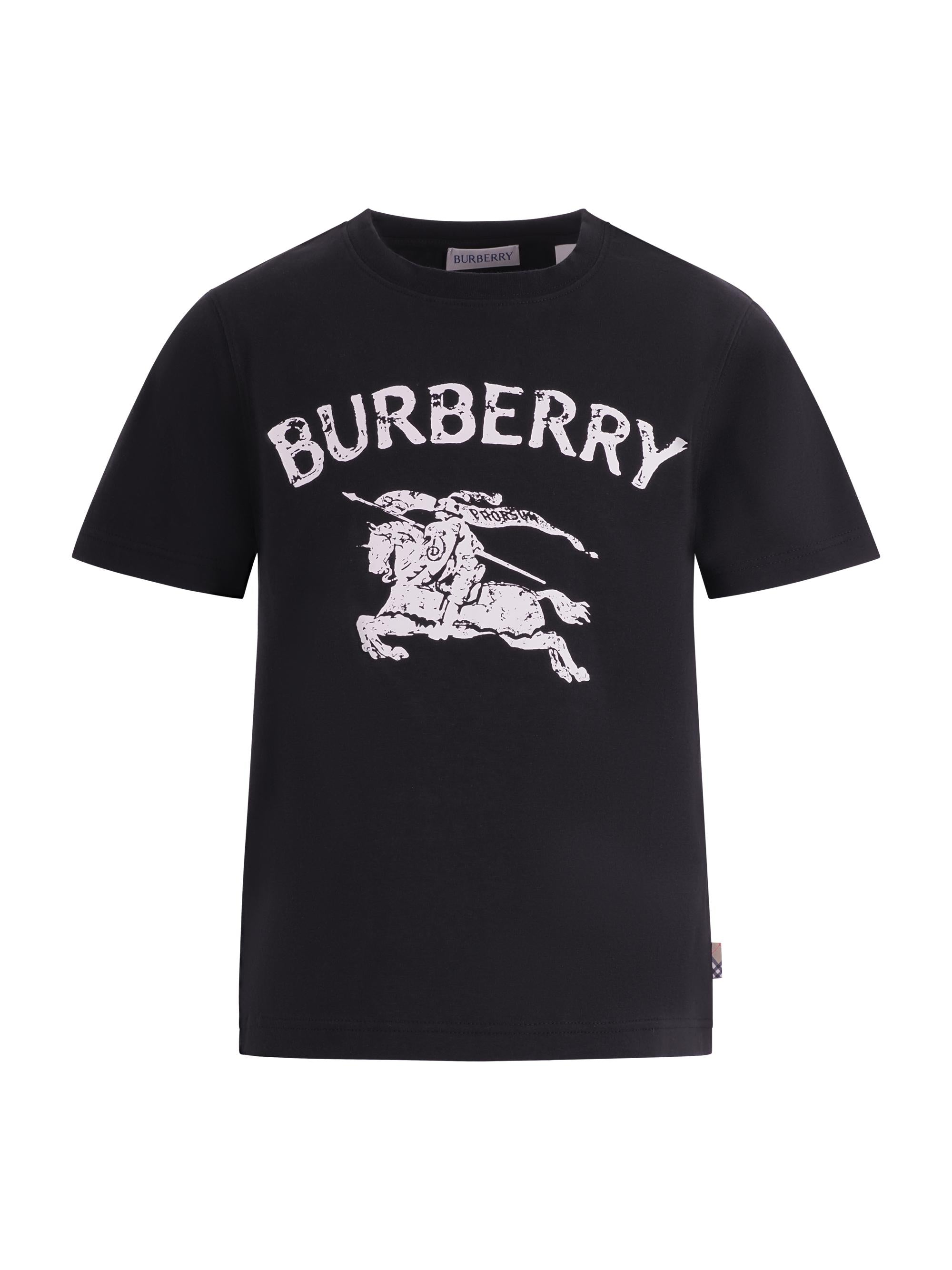 T-shirt per bambino Burberry Kids nera con logo equestrian knight sul davanti 8117667 A1189 BURBERRY KIDS 