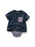 Set t-shirt e culotte per neonato MC2 Saint Barth Kids blu con dettaglio a quadretti SAMY001 03910L MC2 ST. BARTH KIDS 