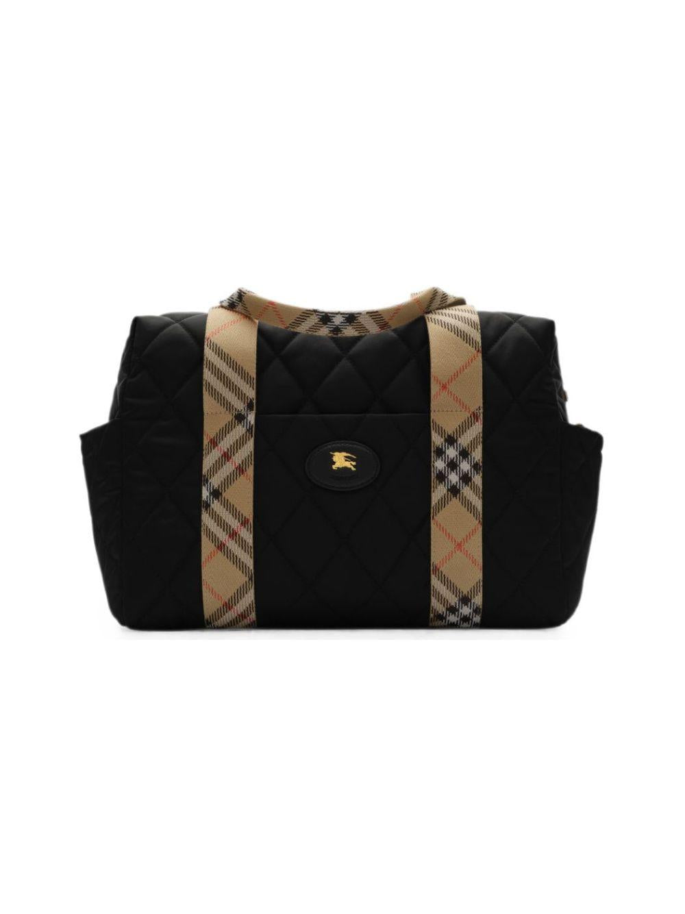 Borsa fasciatoio per neonati Burberry Kids nera in nylon trapuntato con finiture a quadri 8126771 A1189 BURBERRY KIDS 
