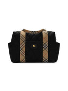Borsa fasciatoio per neonati Burberry Kids nera in nylon trapuntato con finiture a quadri 8126771 A1189 BURBERRY KIDS 