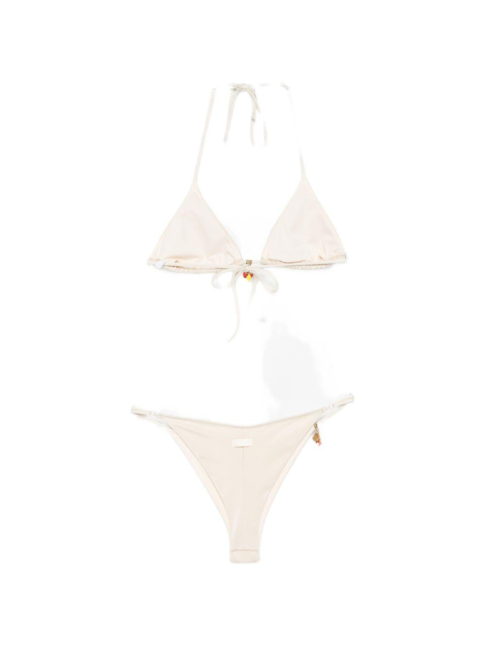Costume da bagno da donna MC2 Saint Barth beige con dettaglio con ciondoli LEZ0001 01205L MC2 ST. BARTH 