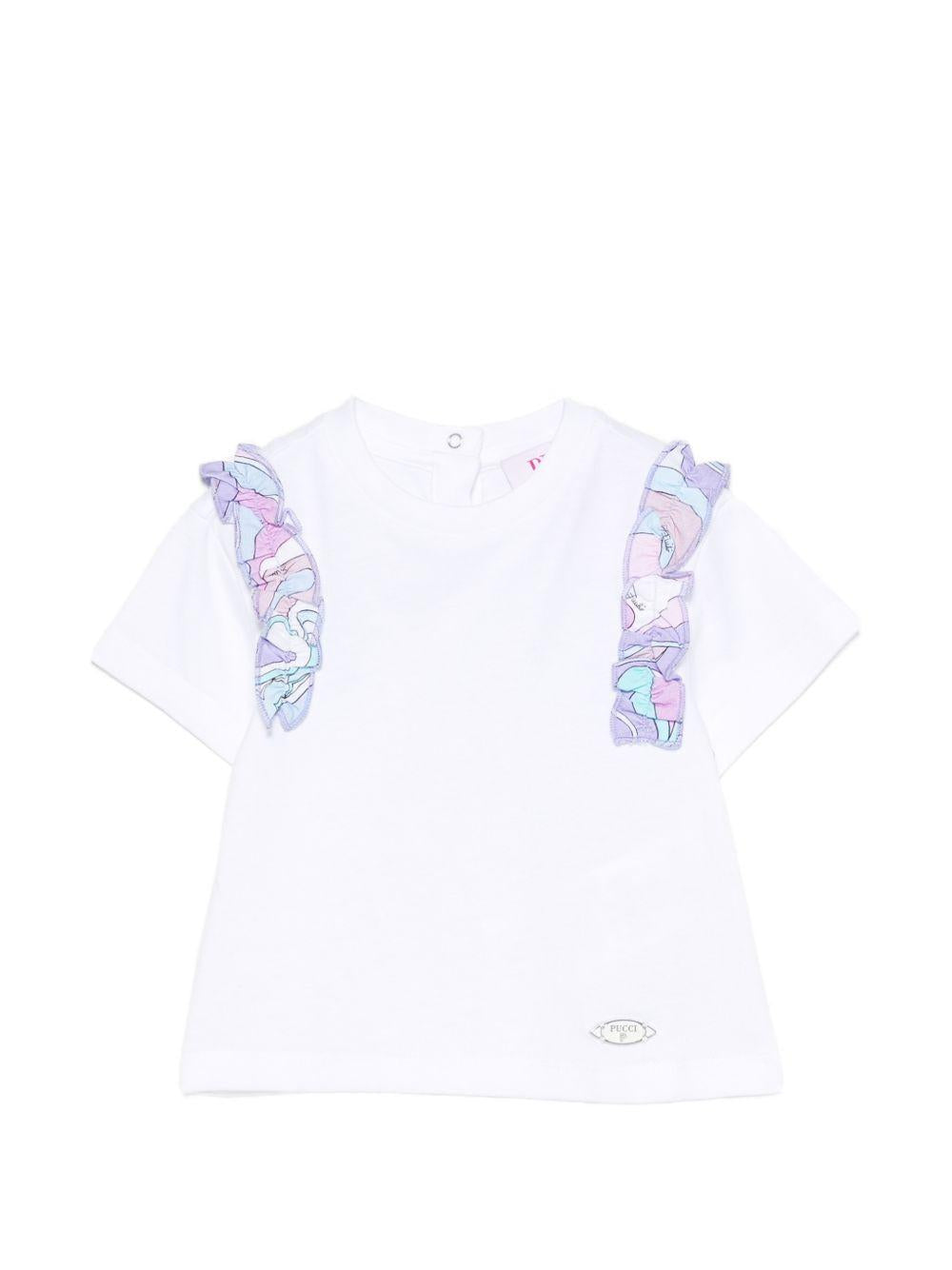 T-shirt per neonata Emilio Pucci Junior bianca con dettaglio ruches PZ8031 Z3672 100 EMILIO PUCCI KIDS 