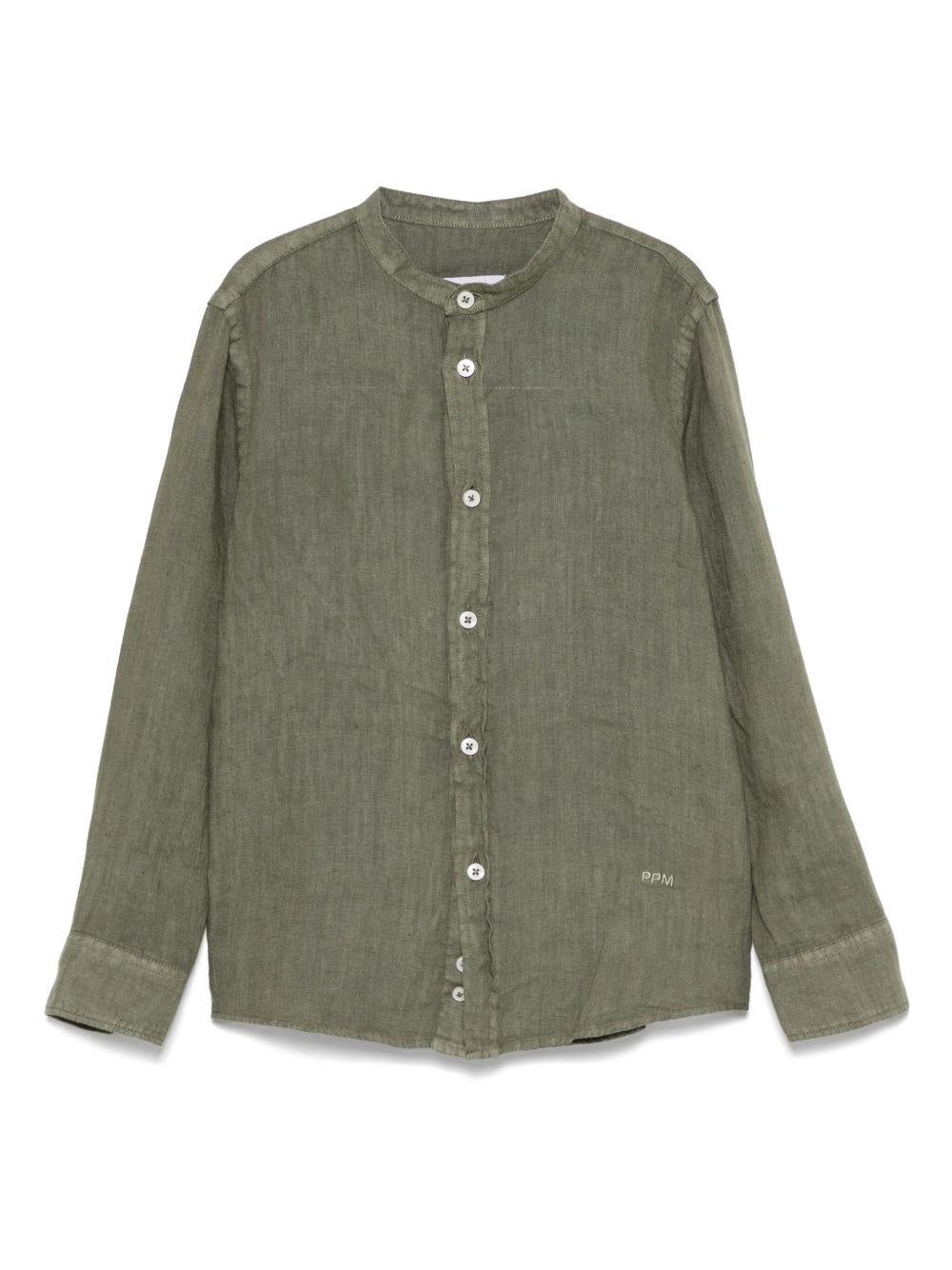 Camicia in lino per bambino Paolo Pecora Kids verde con logo ricamato PP4031 OLIVA PAOLO PECORA KIDS 