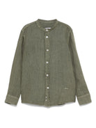 Camicia in lino per bambino Paolo Pecora Kids verde con logo ricamato PP4031 OLIVA PAOLO PECORA KIDS 
