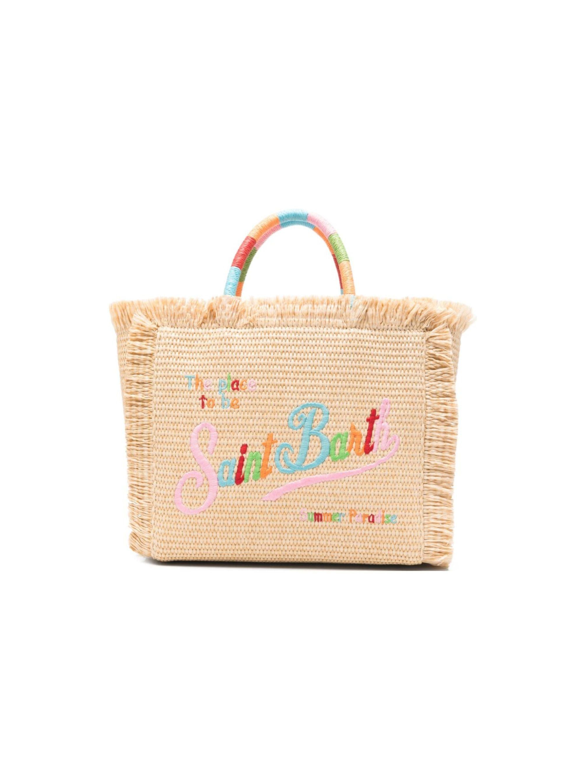 Borsa tote Colette MC2 Saint Barth beige con frange ricamate COL0017 02737L MC2 ST. BARTH KIDS 