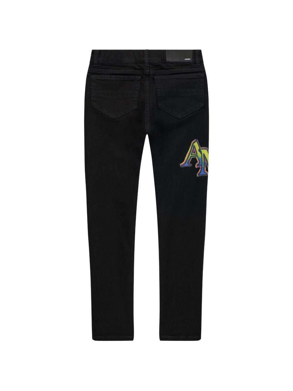 Jeans per bambino Amiri Kids neri con stampa logo sul davanti ACBMJE1003 686 AMIRI KIDS 