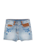 Shorts per bambina Ermanno Scervino Junior denim con applicazione fiori Z9G401 7015 062S ERMANNO SCERVINO KIDS 