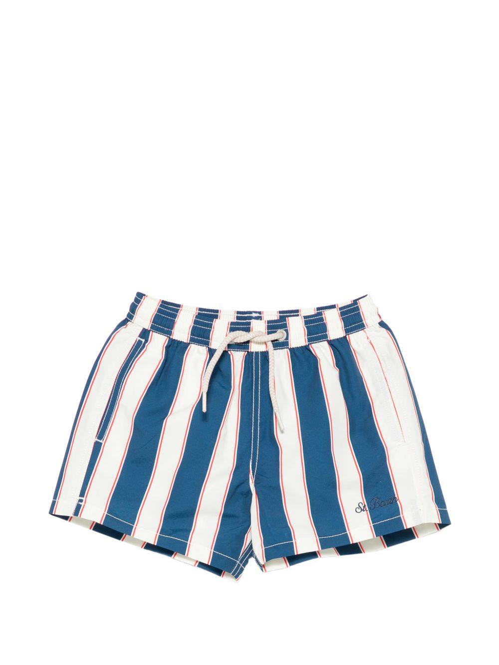 Costume da bagno Syros Jr. per bambino MC2 Saint Barth Kids bianco e blu con motivo a righe SYR0002 04058L MC2 ST. BARTH KIDS 