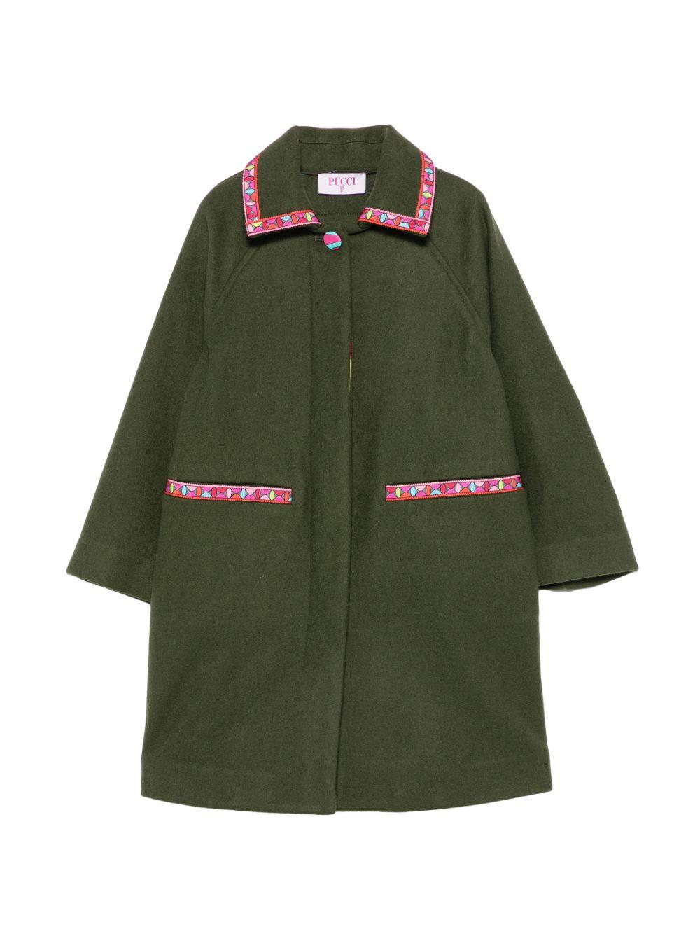 Cappotto per bambina Emilio Pucci Junior verde con motivo geometrico PZ2A40 E0259 783 EMILIO PUCCI KIDS 