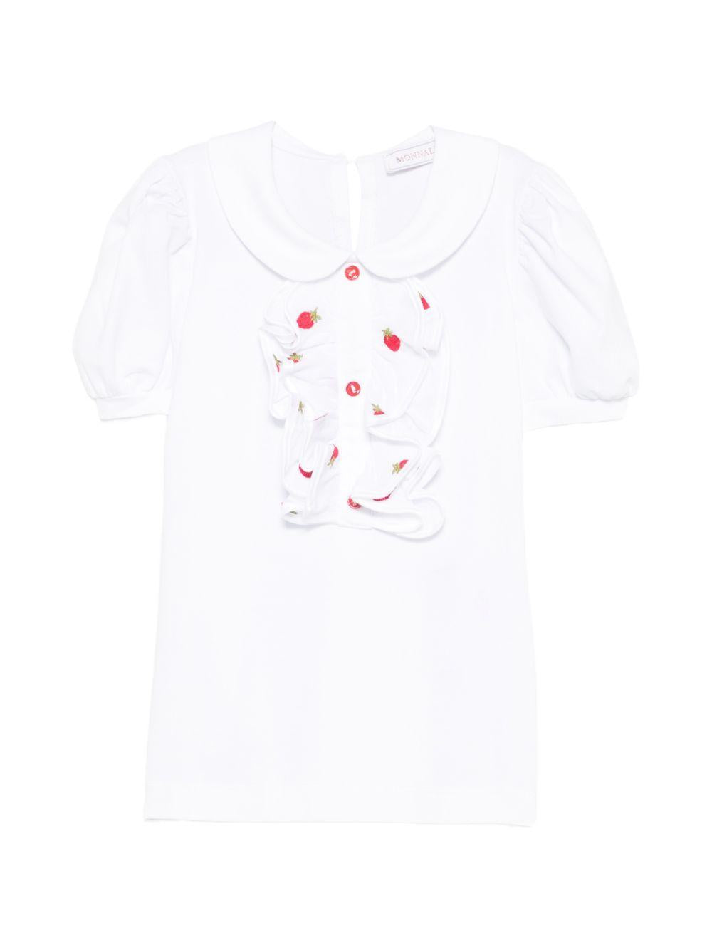 T-shirt per bambina Monnalisa bianca con ruches sul davanti 31G618 7201 0099 MONNALISA 