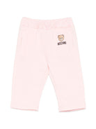 Pantaloni per neonata Moschino Kids rosa con motivo Teddy Bear MUP05XLCA92 50209 MOSCHINO KIDS 