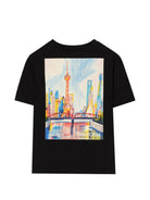 T-shirt per bambini Burberry Kids nera con motivo Shanghai Bear 8127199 A1189 BURBERRY KIDS 