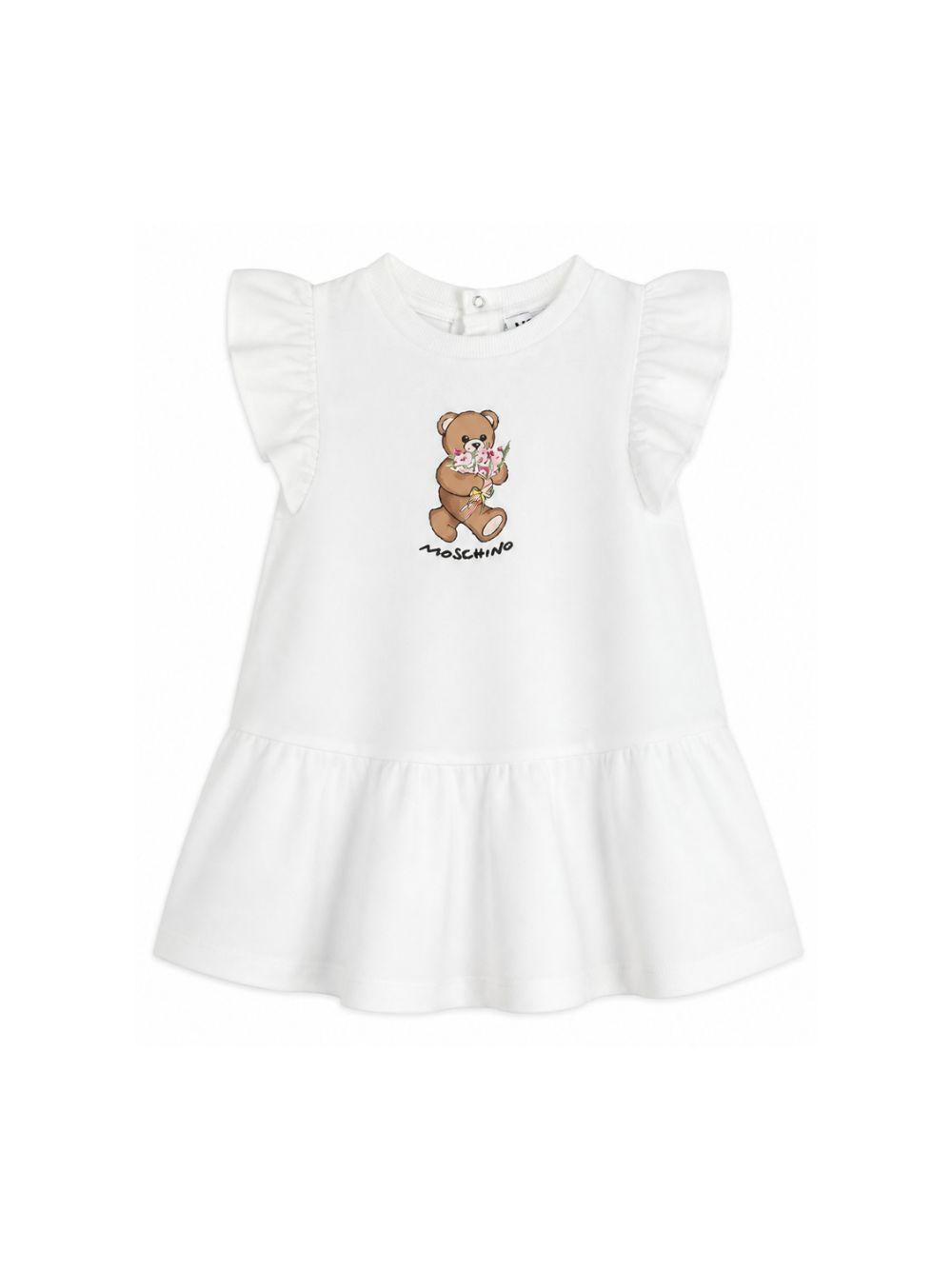 Abito per neonata Moschino Kids bianco con ruches MDV0DILFA06 10101 MOSCHINO KIDS 