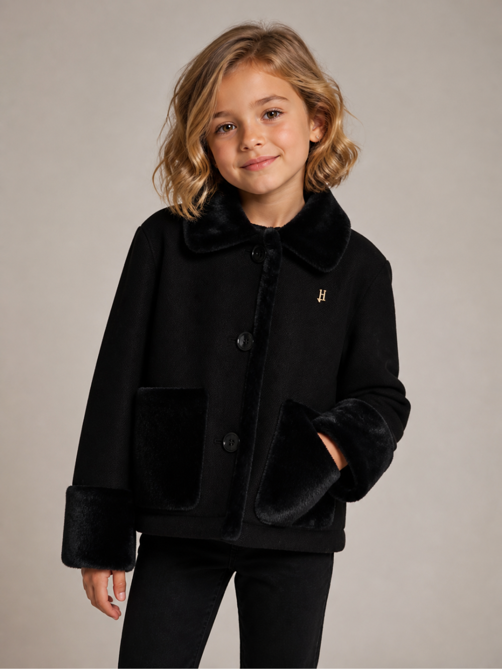 Giubbino per bambina Herno Kids nero con inserti in ecopelliccia GI000104G33344 9300 HERNO KIDS 