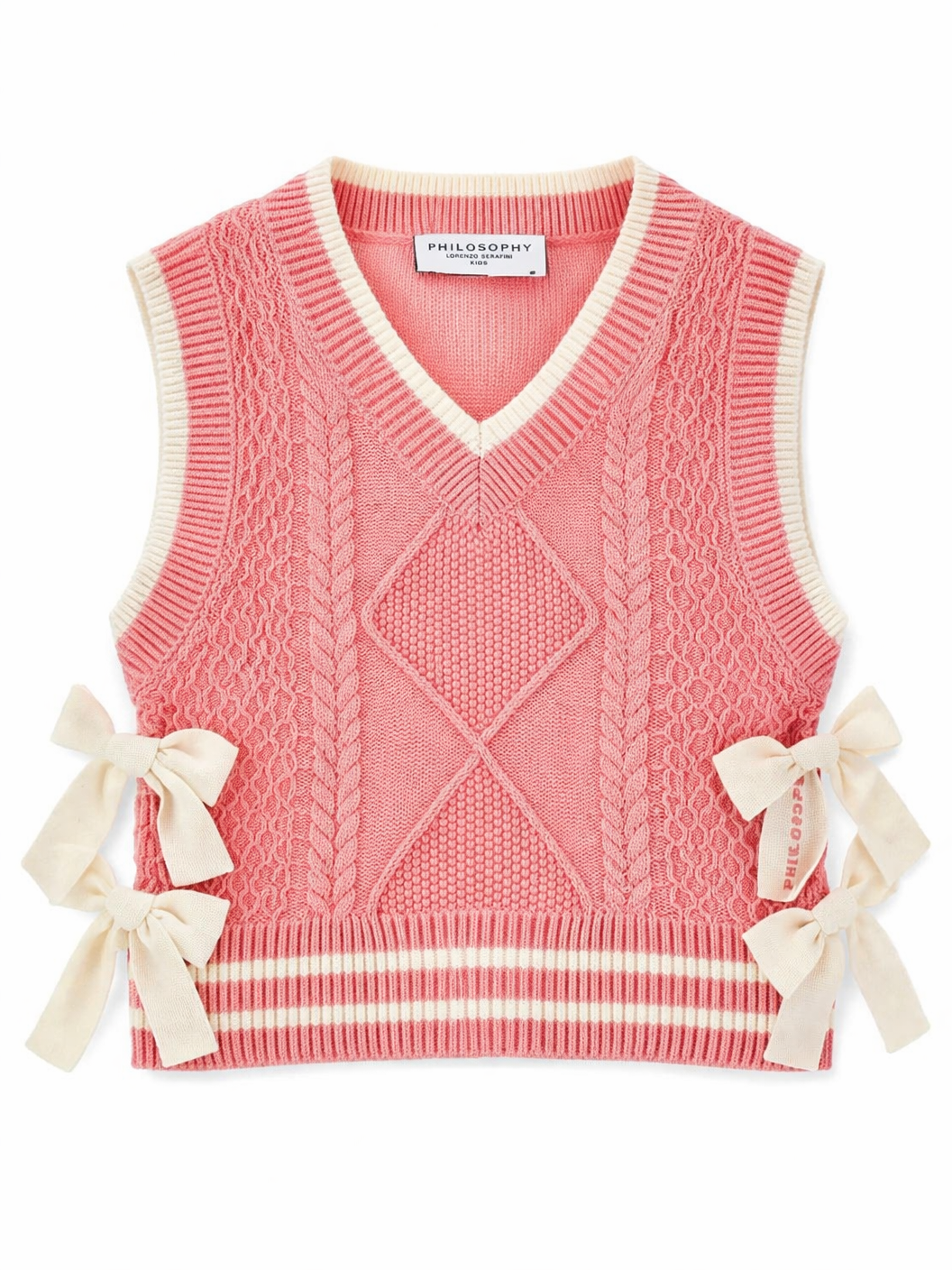 Gilet per bambina Philosophy di Lorenzo Serafini Kids rosa con maglia intrecciata I9G306 7034 0093 PHILOSOPHY 