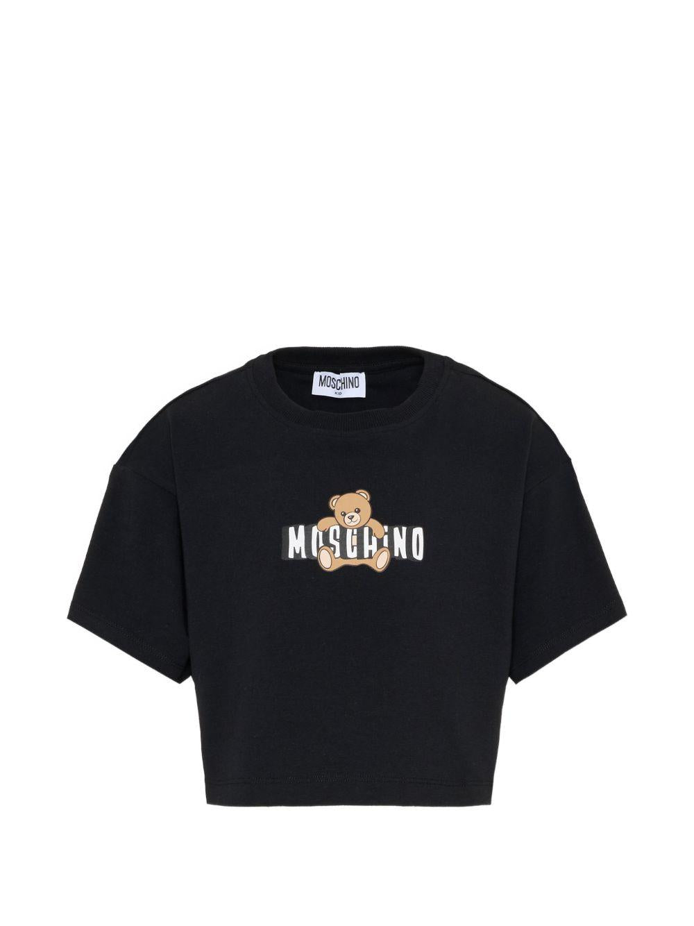 T-shirt per bambina Moschino Kids nera con stampa Teddy Bear HDM072LBA00 60100 MOSCHINO KIDS 