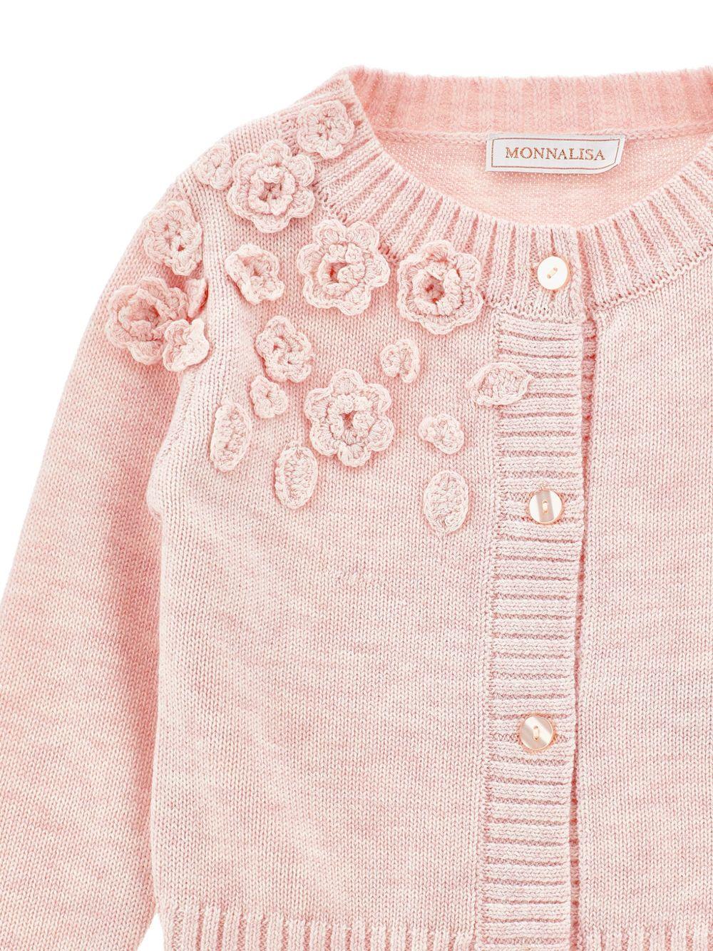Cardigan per bambina Monnalisa Kids rosacon fiori ricamati all'uncinetto 17H802 8062 0091 MONNALISA KIDS 