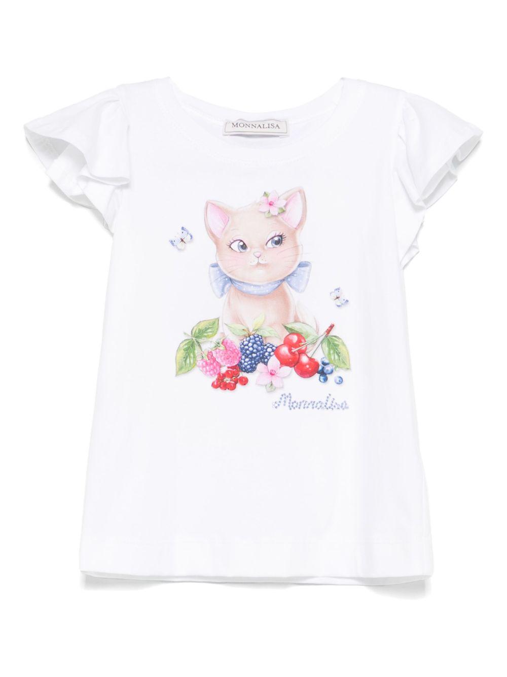 T-shirt con stampa per bambina Monnalisa bianco con decorazione con strass 11E618RU 5202 0099 MONNALISA 