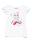 T-shirt con stampa per bambina Monnalisa bianco con decorazione con strass 11E618RU 5202 0099 MONNALISA 