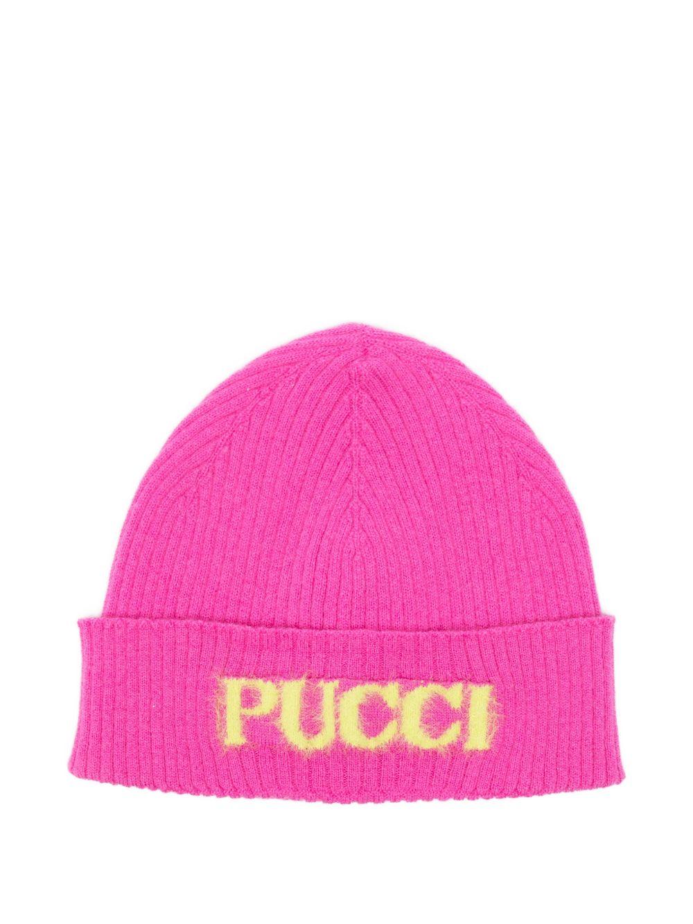 Berretto per bambina Emilio Pucci Junior fucsia a coste con logo PZ0A07 Z2362 543 EMILIO PUCCI KIDS 