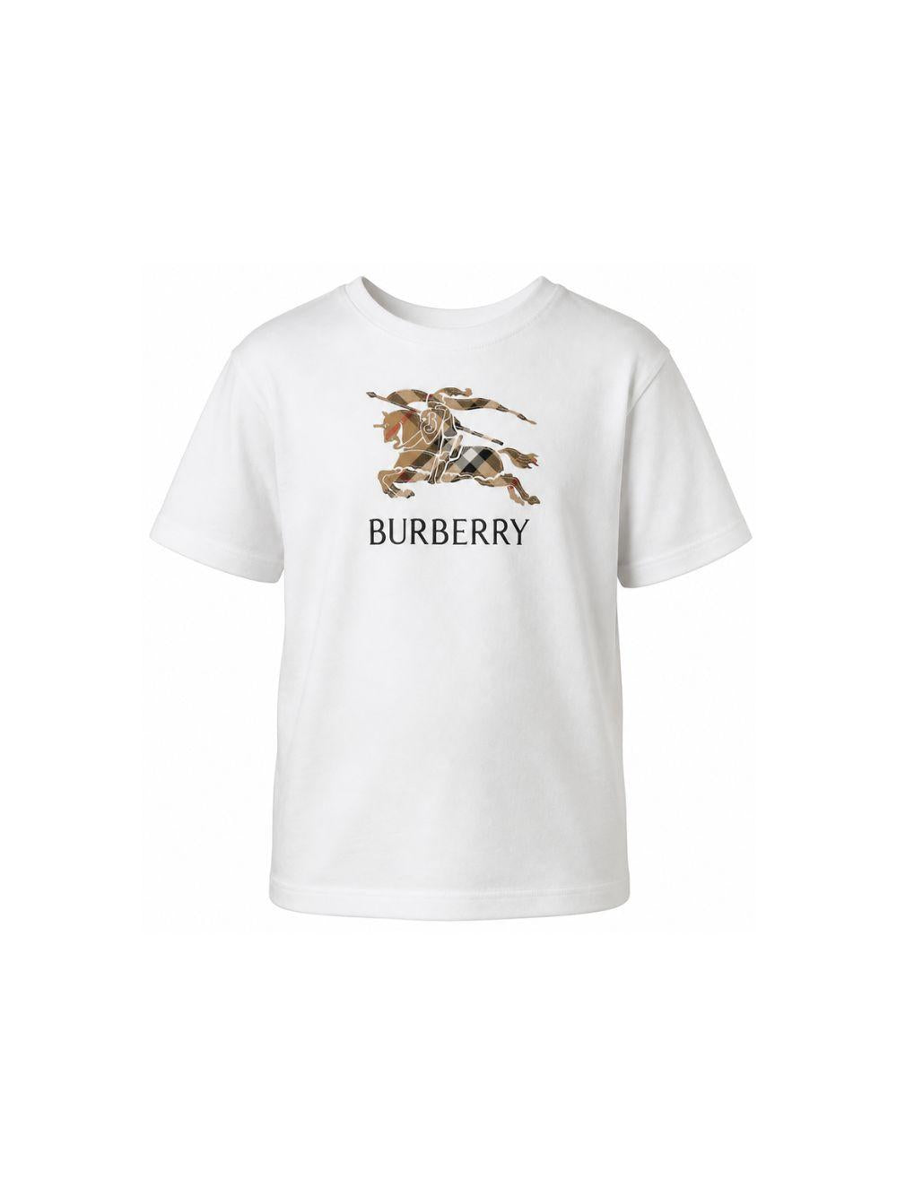 T-shirt per bambini Burberry Kids bianca con motivo Equestrian Knight 8120352 A1464 BURBERRY KIDS 