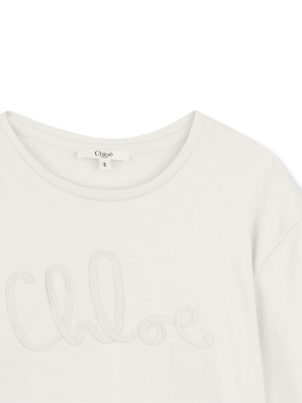 T-shirt per bambina Chloé Kids bianca con logo ricamato C20858 117 CHLOE' KIDS 