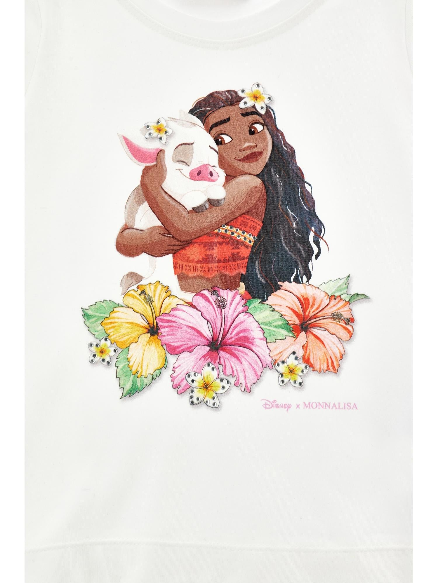 T-shirt per bambina Monnalisa x Disney bianca con stampa grafica Oceania 11H632 8201 0099 MONNALISA KIDS 