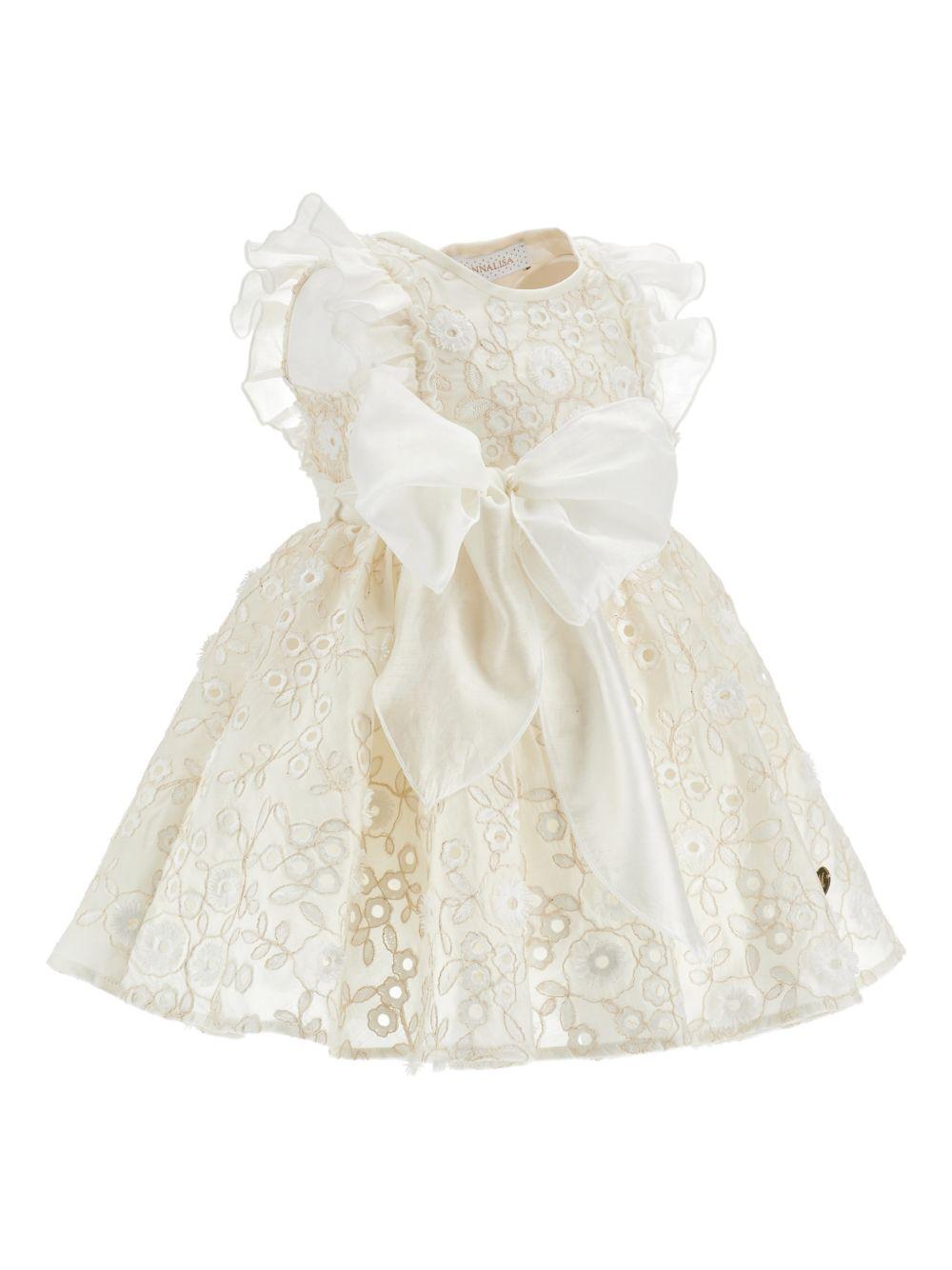 Abito per neonata Monnalisa bianco con dettaglio fiocco sul davanti 73G901 7943 0002 MONNALISA KIDS 