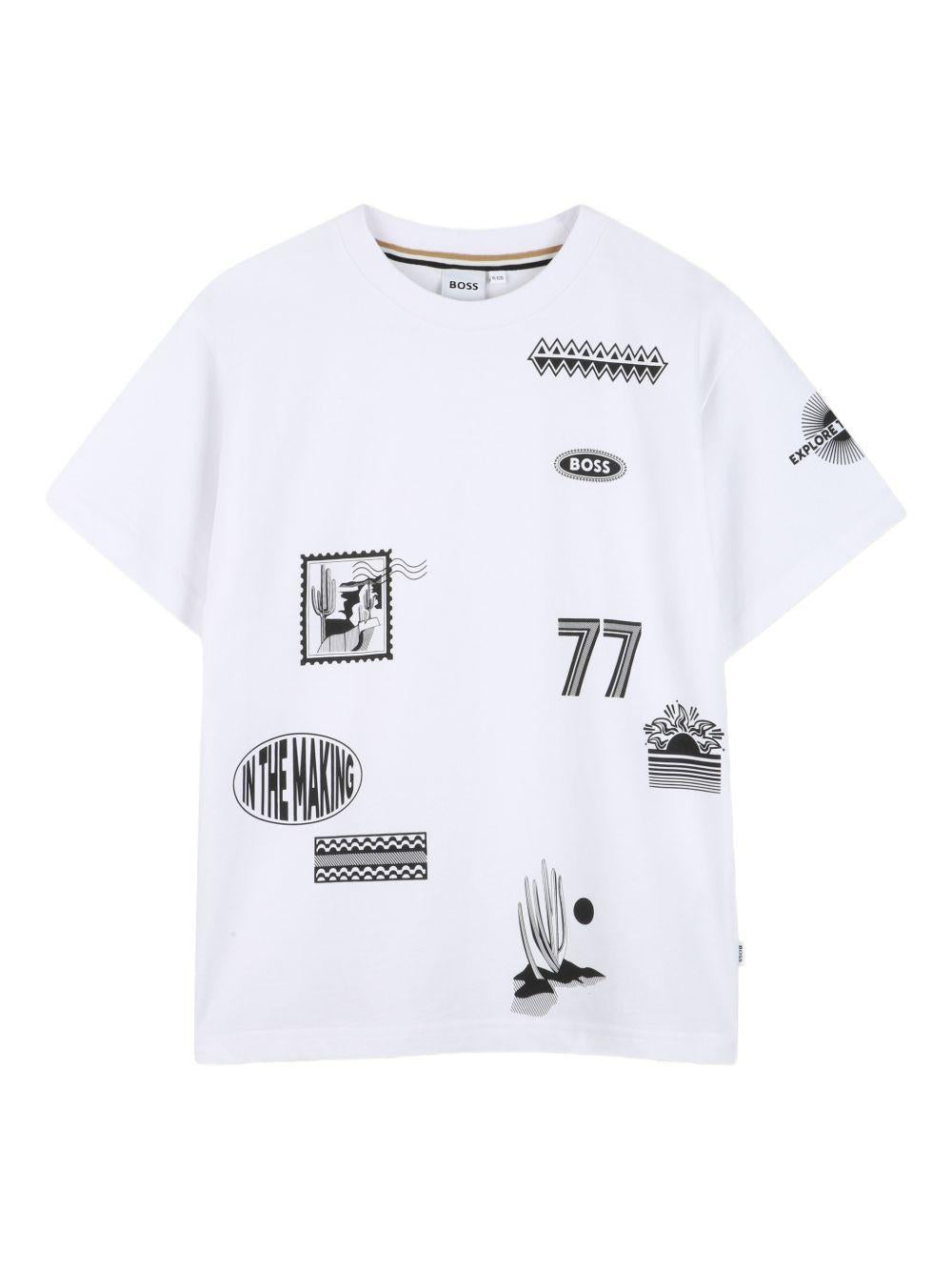 T-shirt per bambino Boss Kids bianca con stampa grafica J52984 10P BOSS KIDS 
