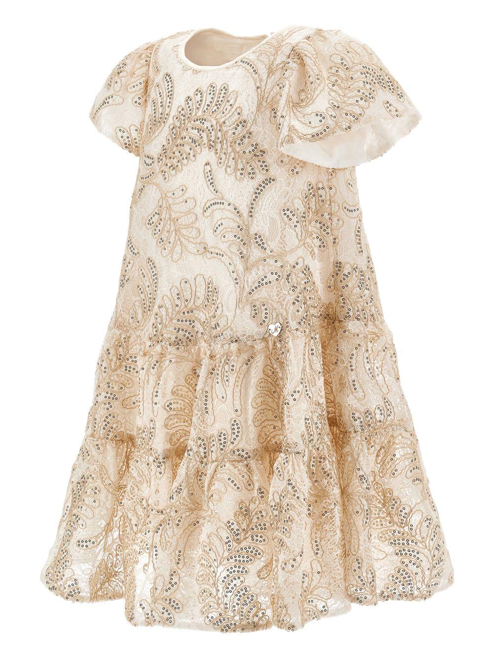 Abito per bambina Monnalisa beige con decorazione con paillettes 71G918RM 7995 0270 MONNALISA KIDS 
