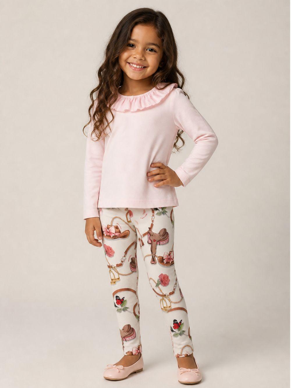 T-shirt per bambina Monnalisa Kids rosa con colletto con ruches 17H603 8201 0091 MONNALISA KIDS 
