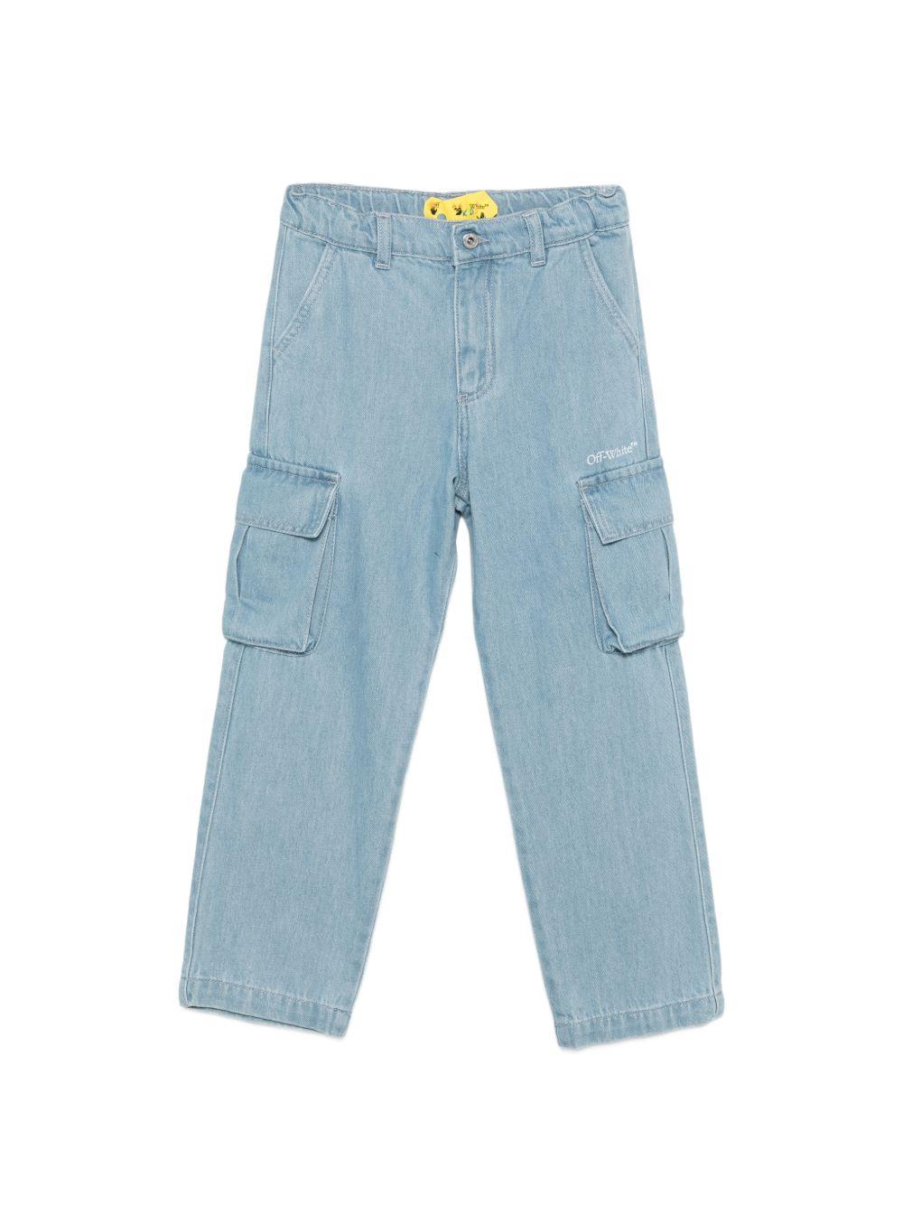 Jeans per bambino Off-White Kids azzurri con logo sul davanti 44BYB002S26D001 423 OFF WHITE KIDS 
