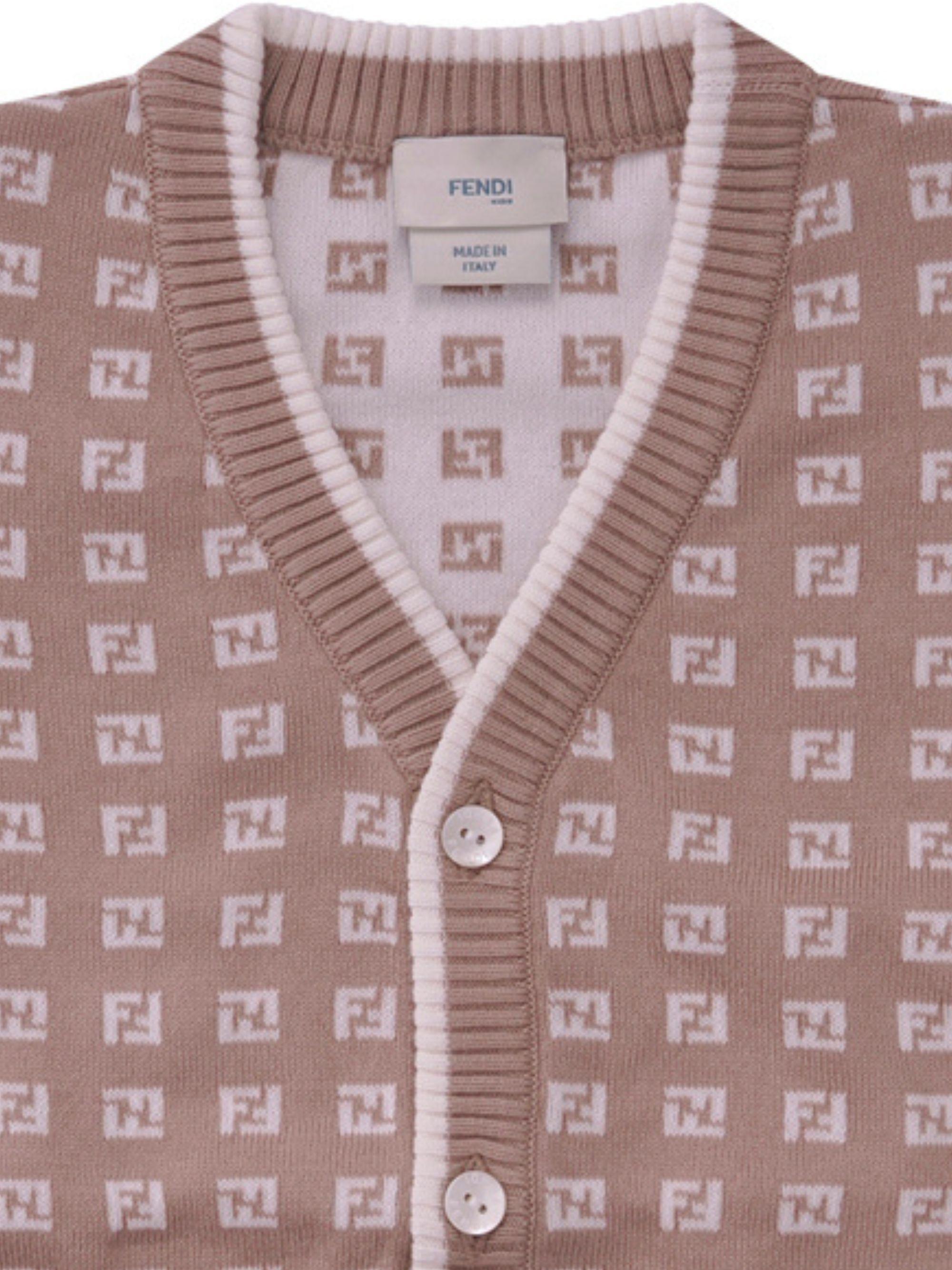 Cardigan per neonato Fendi Kids beige con logo FF all-over BUG213 AYMY F1UCS FENDI KIDS 