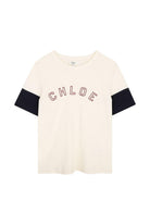 T-shirt per bambina Chloè Kids bianca con maniche a contrasto C21306 148 CHLOE' KIDS 