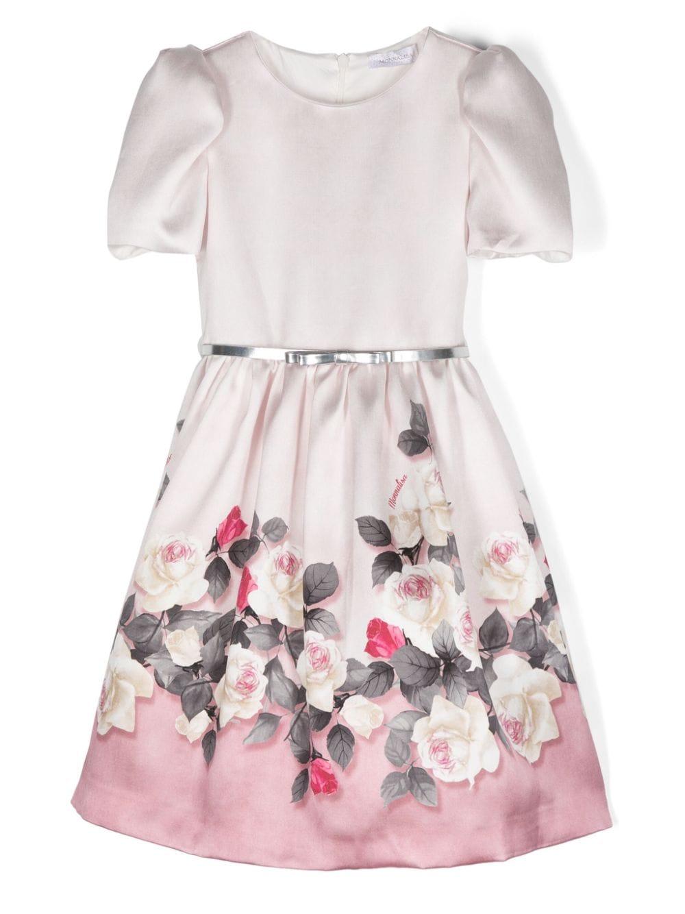 Abito a fiori per bambina Monnalisa bianco con tessuto in twill 71D902 4620 0094 MONNALISA KIDS 