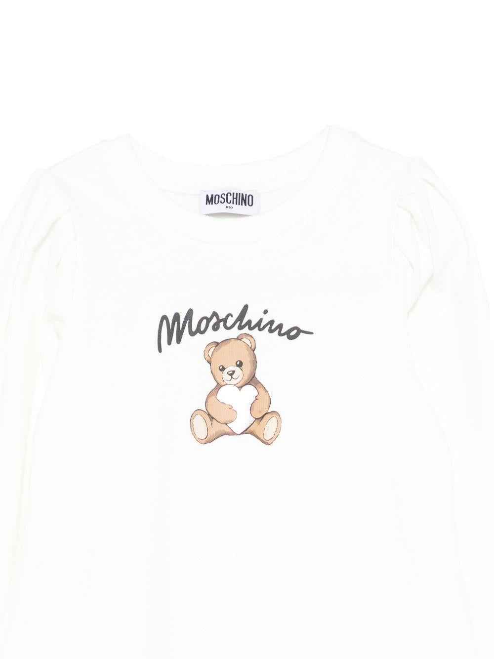 Abito per bambina Moschino Kids bianco con maniche lunghe HBV0FCLCA40 10063 MOSCHINO KIDS 