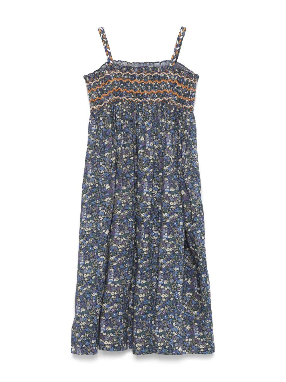 Abito con stampa a fiori per bambina Bonpoint blu con taglio svasato S05GDRW00059 577 BONPOINT KIDS 