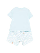 Set T-shirt e shorts per neonato Moschino Kids azzurro con stampa nuvole MUG01QLLB61 83679 MOSCHINO KIDS 