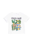 T-shirt per neonato Roberto Cavalli Kids bianca con stampa grafica tropicale CIP26083TS WHITE ROBERTO CAVALLI KIDS 