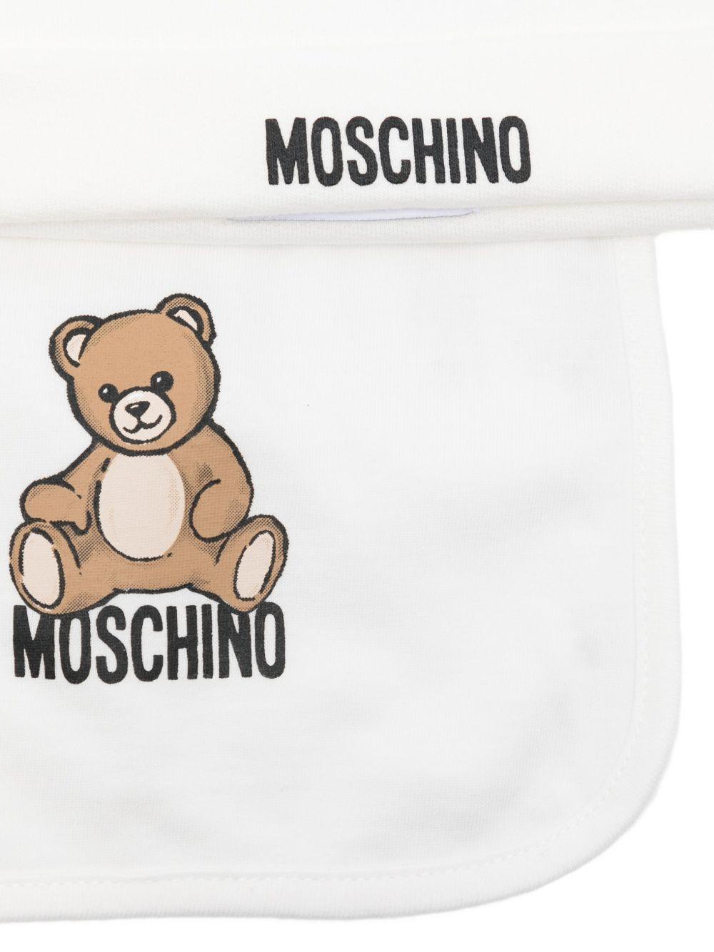 Set berretto e bavaglino per neonati Moschino Kids bianco con motivo Teddy Bear MUY08LLCA40 10063 MOSCHINO KIDS 