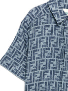 Camicia per bambino Fendi Kids blu con stampa FF JMC193 AUK2 F1I11 FENDI KIDS 